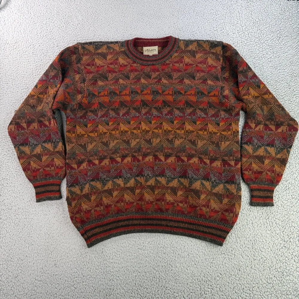 Intiwara Vintage Alpaca Sweater Mens Large L Geometric Aztec Tribal Earth Tones